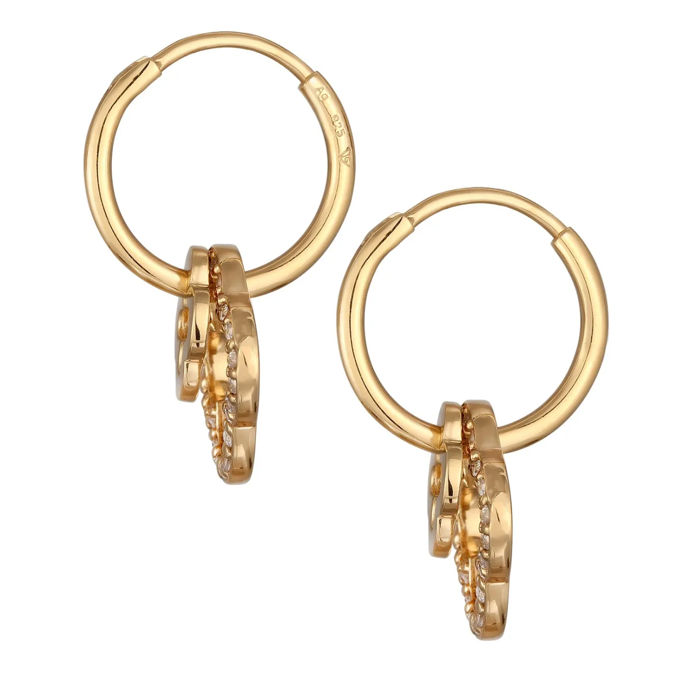 Elli "Creolen Kleeblatt | Zirkonia (Weiß)< Vergoldet|Symbol-schmuck