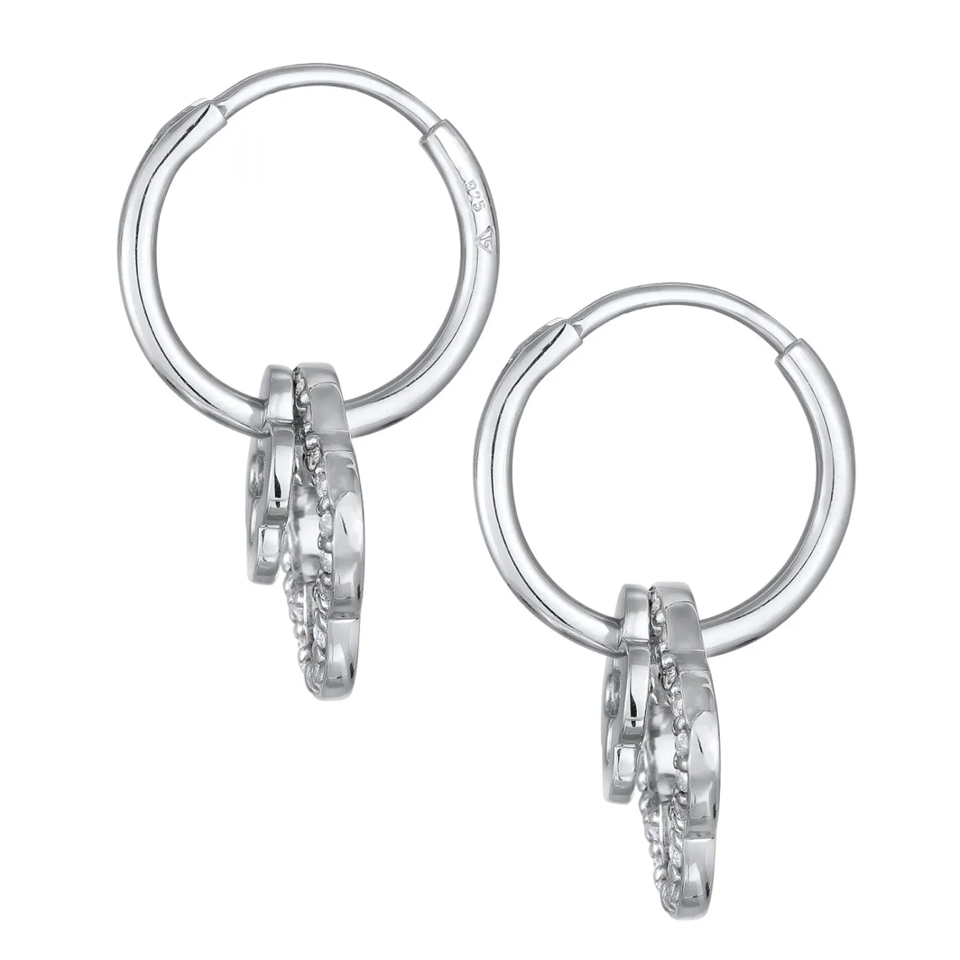Elli "Creolen Kleeblatt | Zirkonia (Weiß)< Vergoldet|Symbol-schmuck