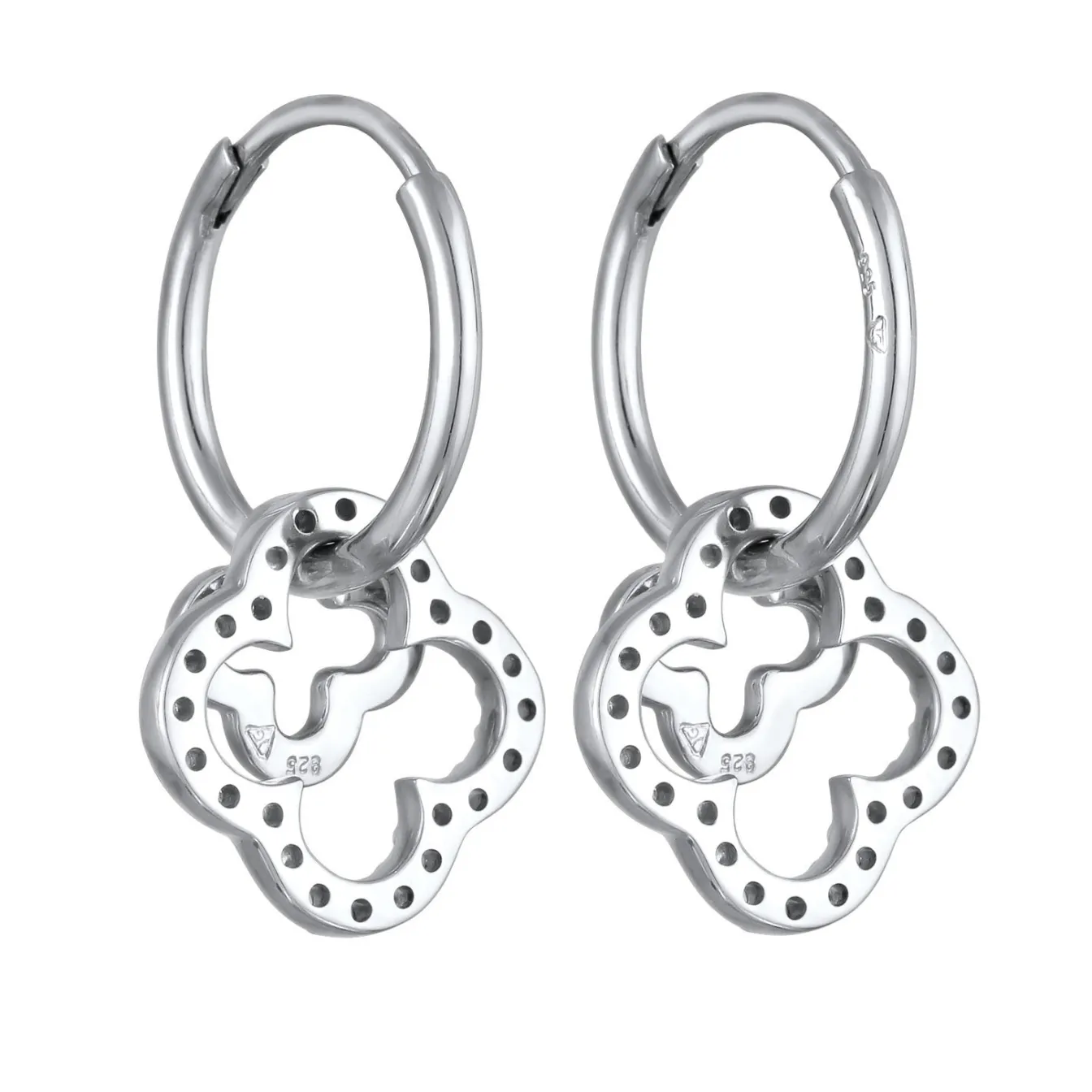 Elli "Creolen Kleeblatt | Zirkonia (Weiß)< Vergoldet|Symbol-schmuck