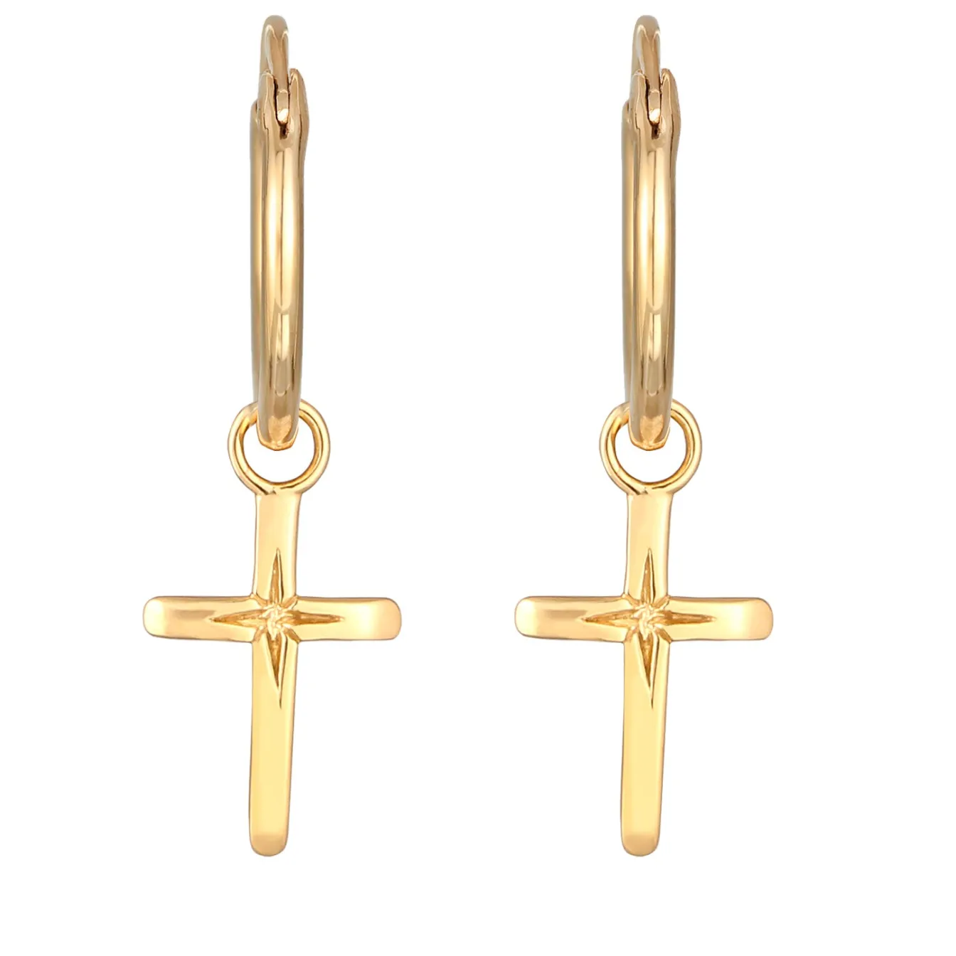 Elli "Creolen Kreuz< Vergoldet|Symbol-schmuck