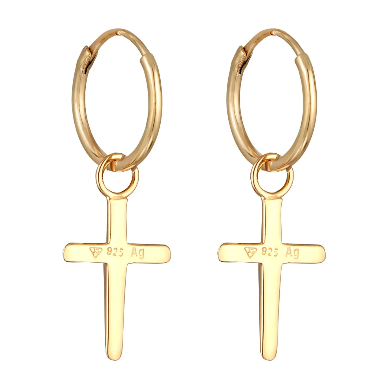 Elli "Creolen Kreuz< Vergoldet|Symbol-schmuck