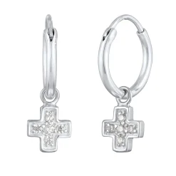 Elli "Creolen Kreuz Anhänger | Zirkoni (Weiß)< Symbol-schmuck|Ohrringe