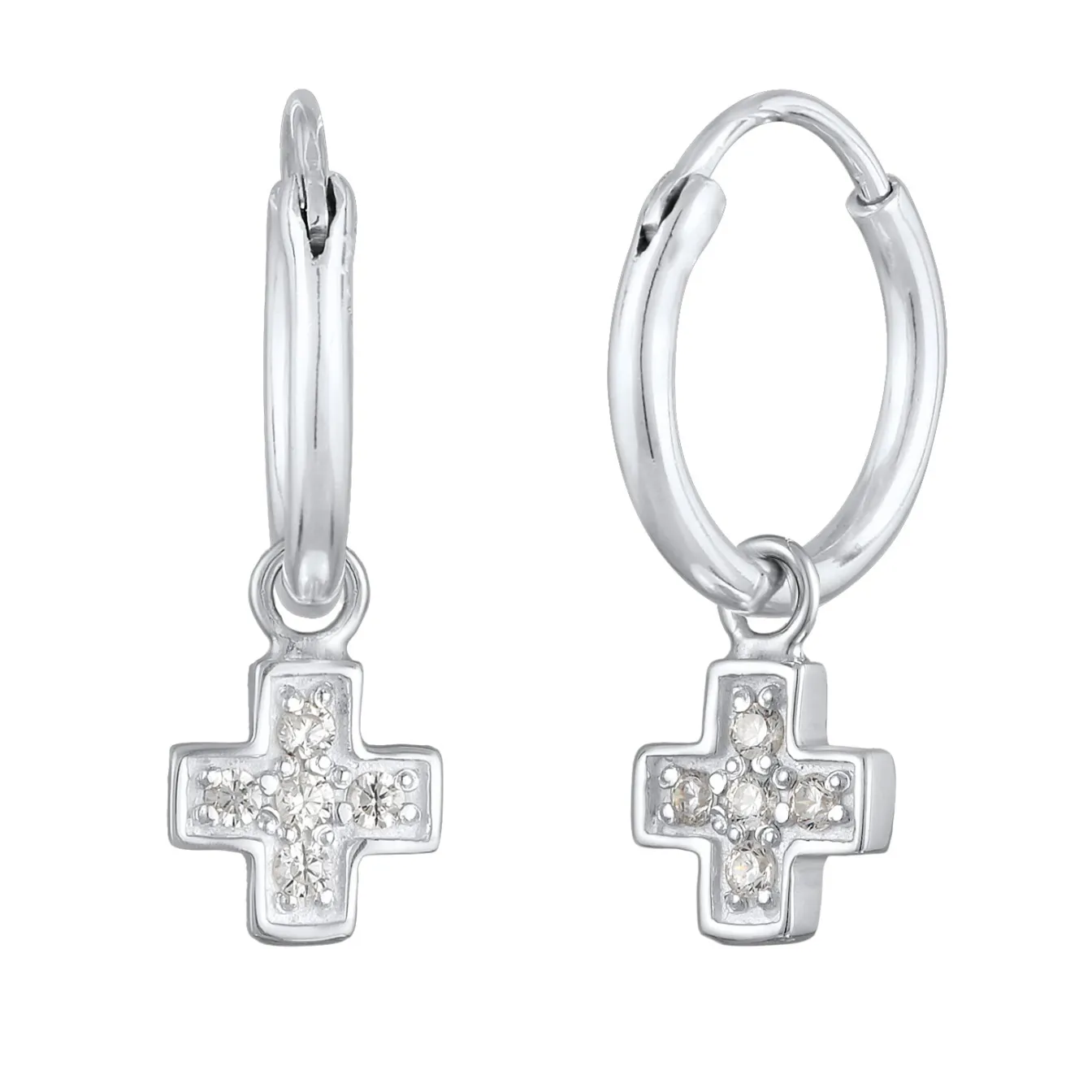 Elli "Creolen Kreuz Anhänger | Zirkoni (Weiß)< Symbol-schmuck|Ohrringe