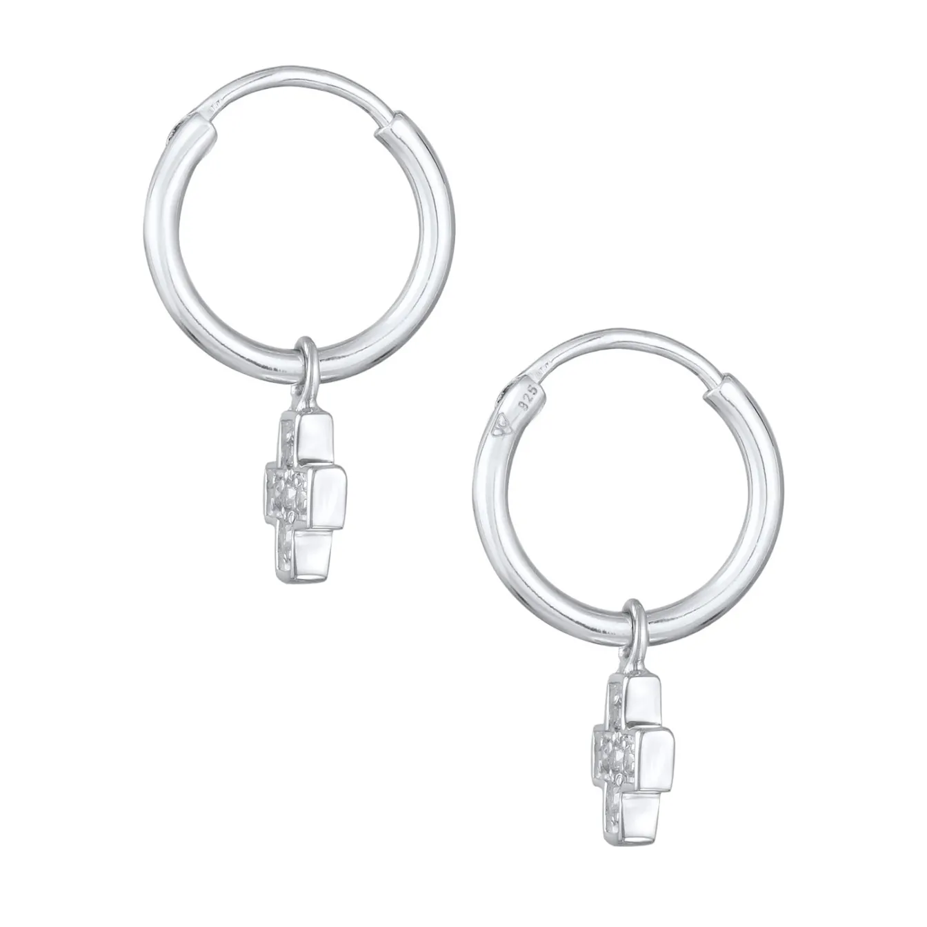 Elli "Creolen Kreuz Anhänger | Zirkoni (Weiß)< Symbol-schmuck|Ohrringe