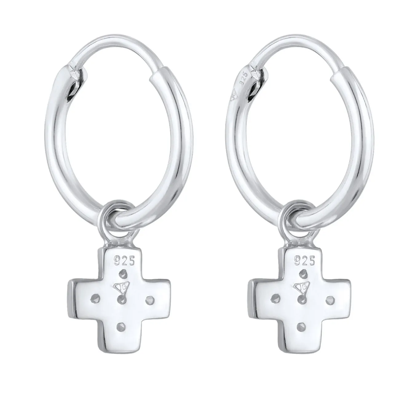 Elli "Creolen Kreuz Anhänger | Zirkoni (Weiß)< Symbol-schmuck|Ohrringe