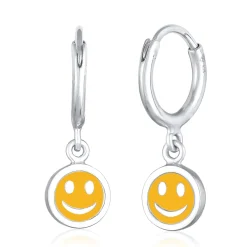 Elli "Creolen mit Smiling Face Anhänger | Emaille (Orange)<Kinder Kinderschmuck