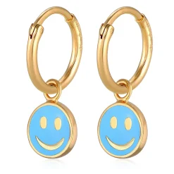 Elli "Creolen mit Smiling Face Anhänger | Emaille (Blau)< Ohrringe