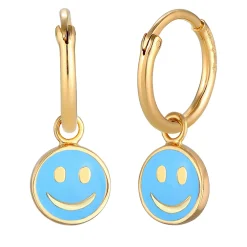 Elli "Creolen mit Smiling Face Anhänger | Emaille (Blau)< Ohrringe