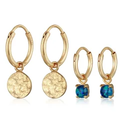 Elli "Creolen Set Plättchen |Synt. Opal (blau)< Vergoldet|Ohrringe