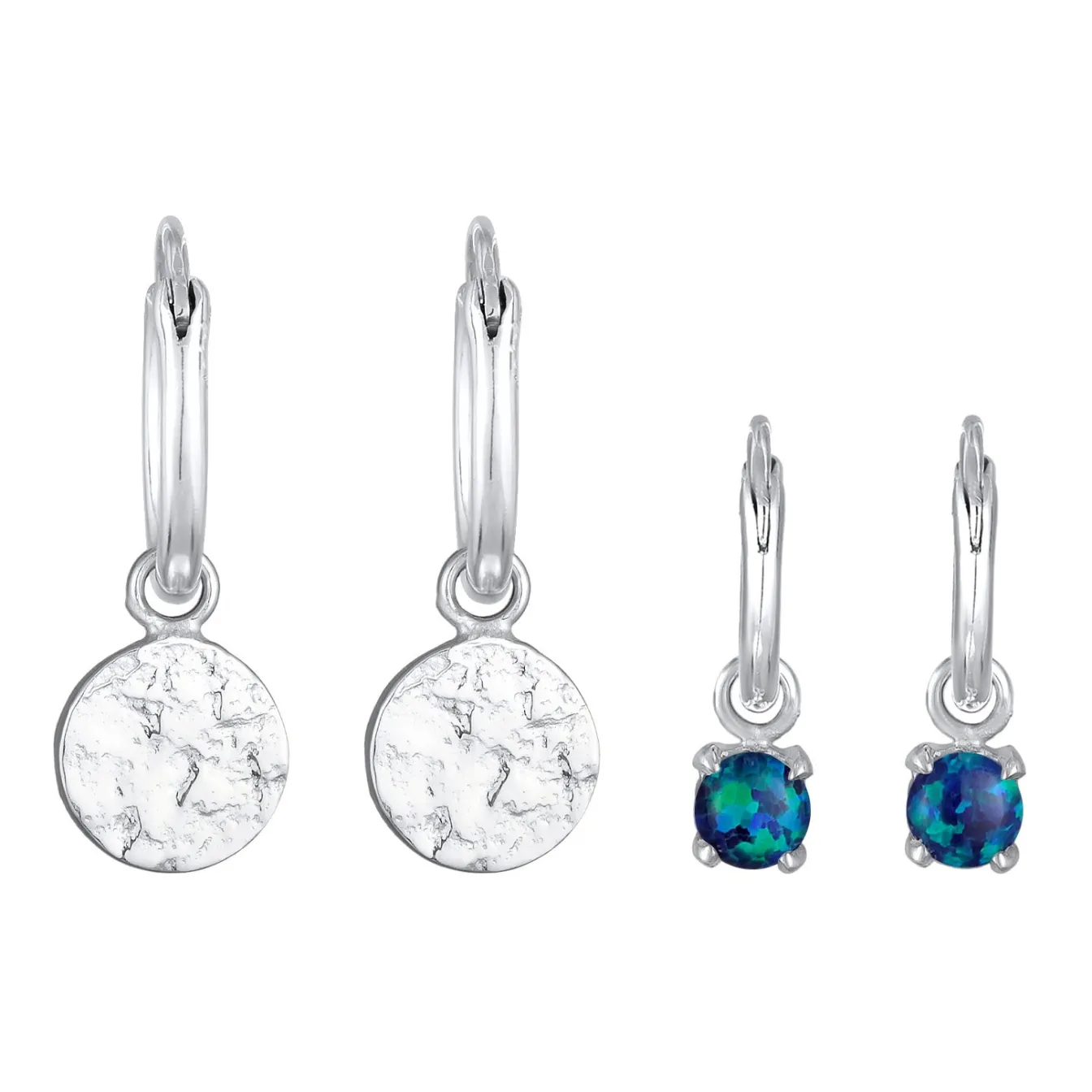 Elli "Creolen Set Plättchen |Synt. Opal (blau)< Vergoldet|Ohrringe