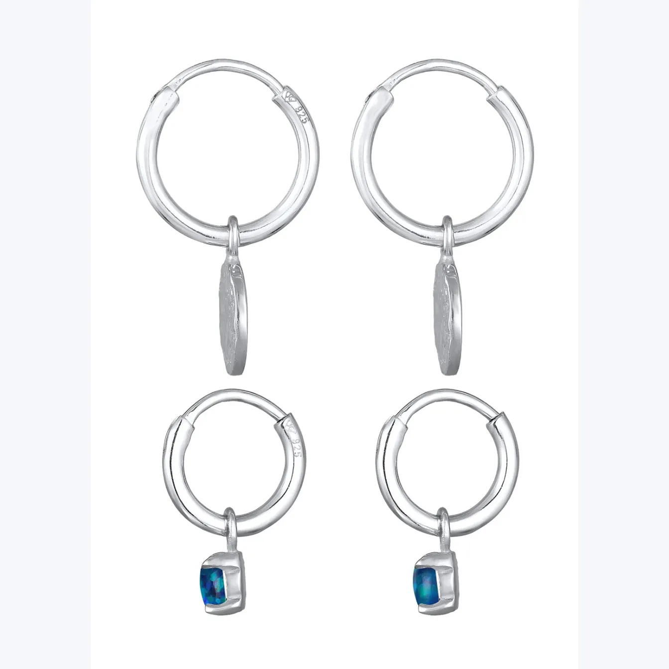 Elli "Creolen Set Plättchen |Synt. Opal (blau)< Vergoldet|Ohrringe