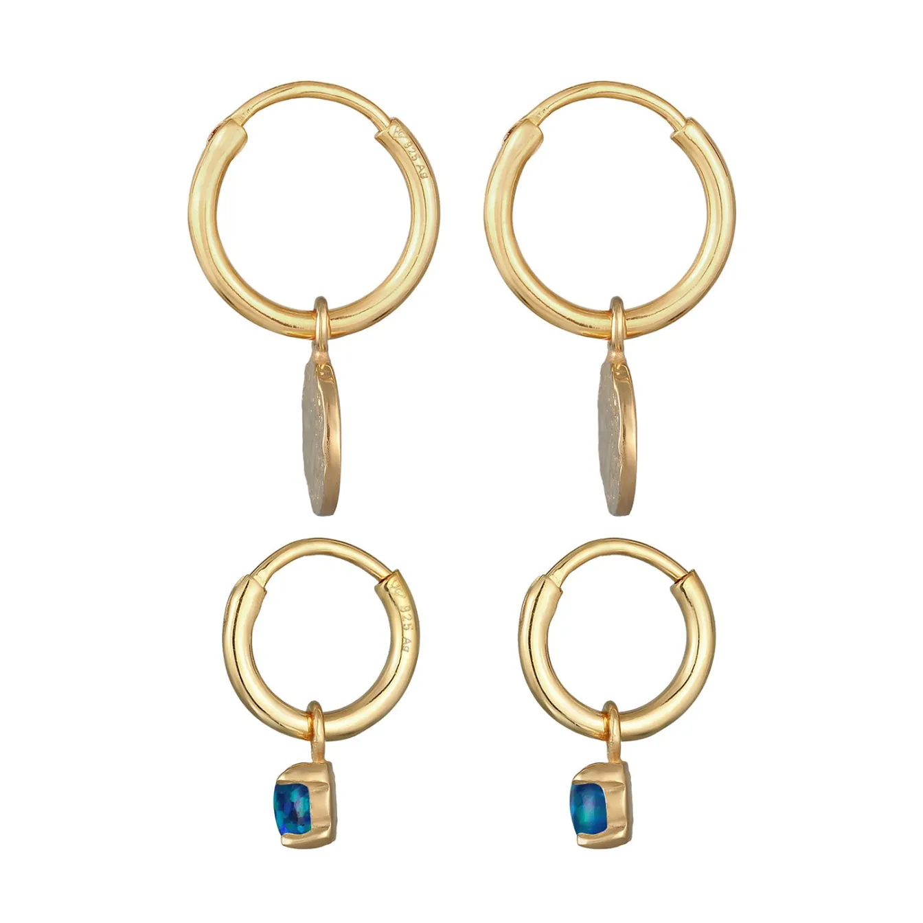 Elli "Creolen Set Plättchen |Synt. Opal (blau)< Vergoldet|Ohrringe