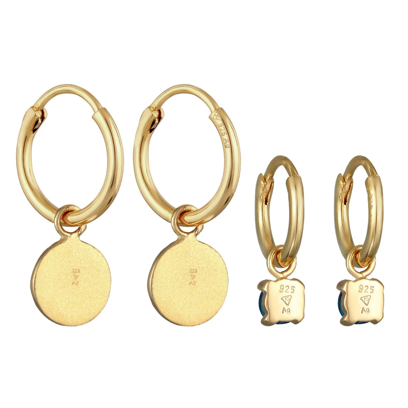 Elli "Creolen Set Plättchen |Synt. Opal (blau)< Vergoldet|Ohrringe