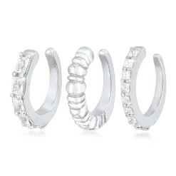 Elli "Earcuff 3er Set Geo | Zirkonia (weiß)< Ohrringe|Vergoldet