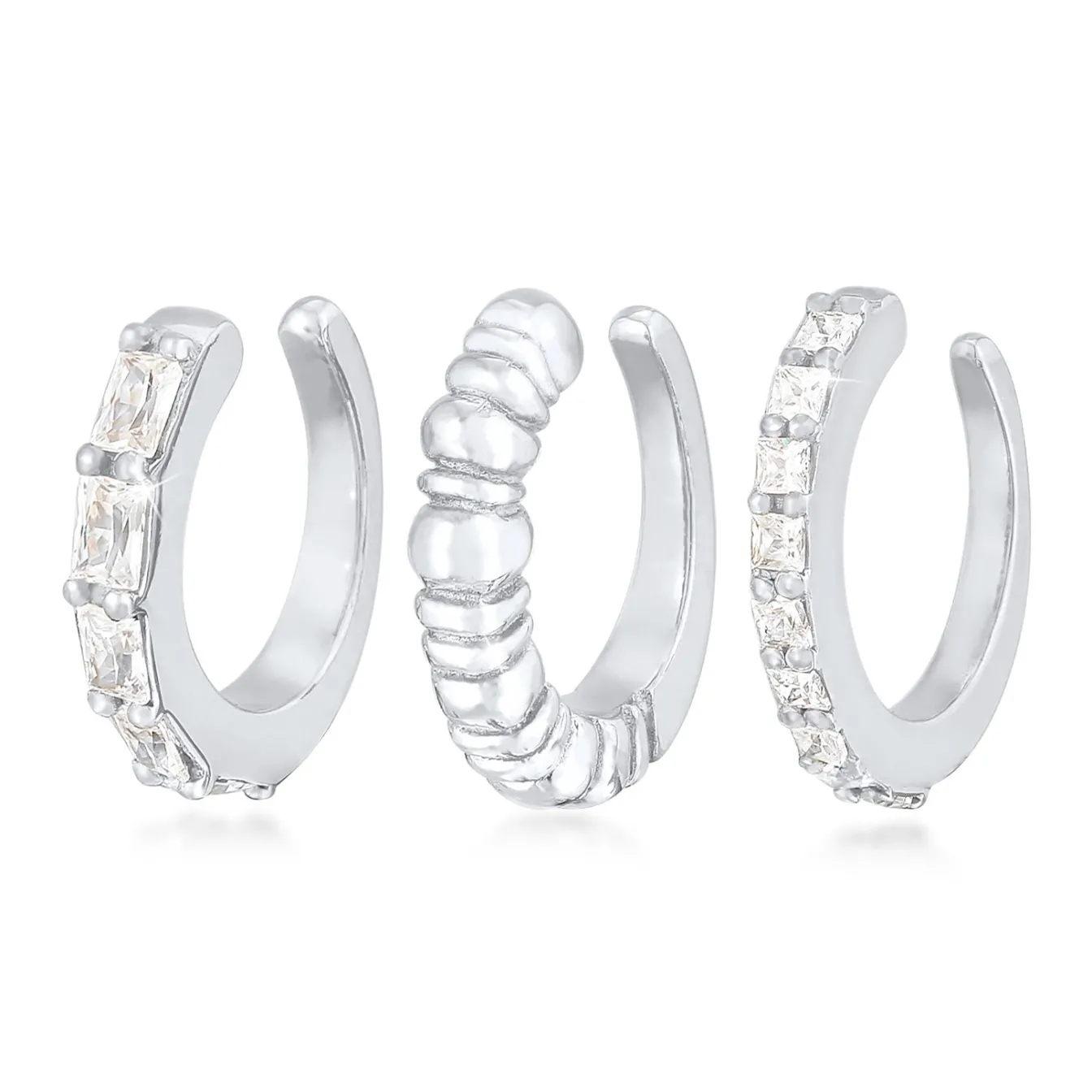 Elli "Earcuff 3er Set Geo | Zirkonia (weiß)< Ohrringe|Vergoldet