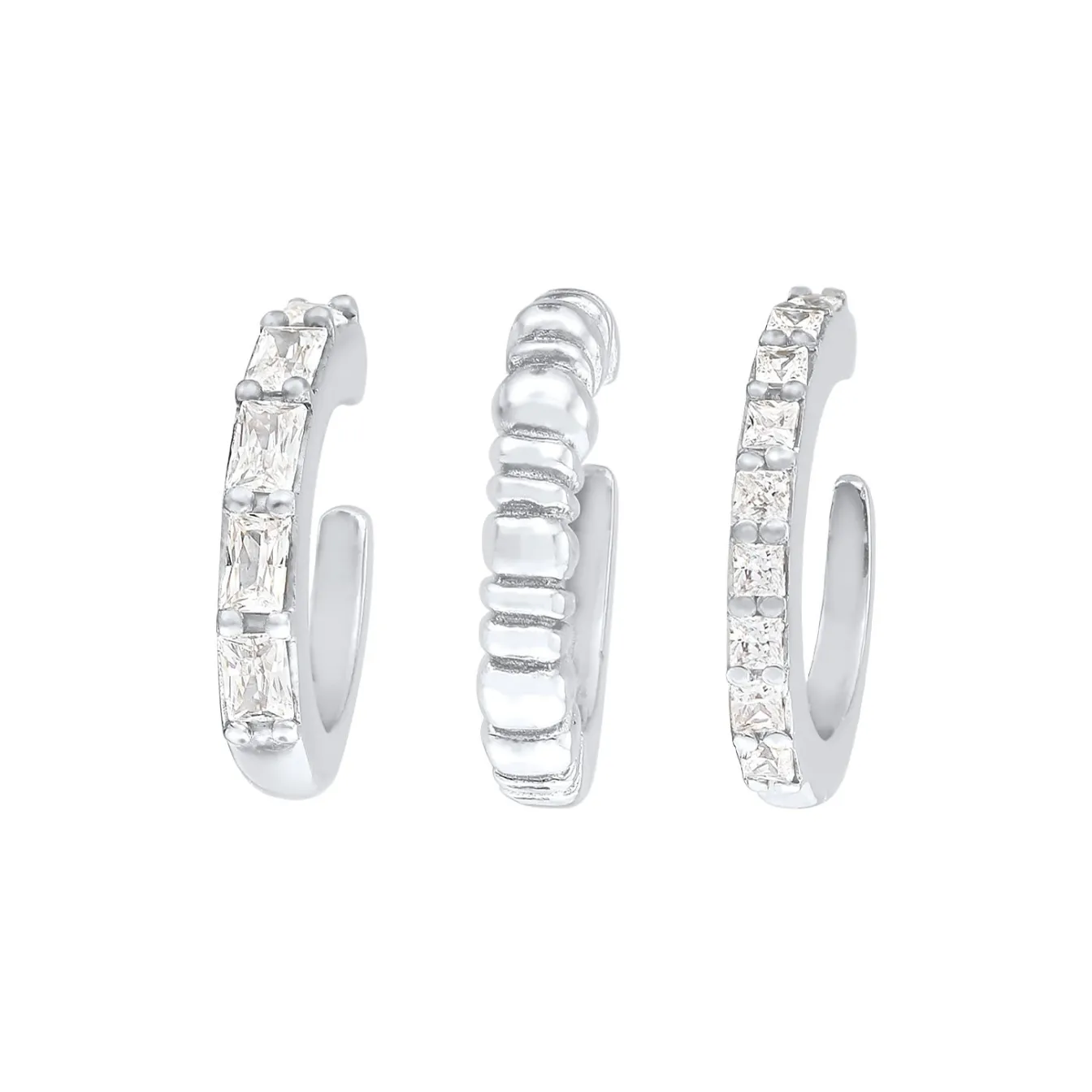 Elli "Earcuff 3er Set Geo | Zirkonia (weiß)< Ohrringe|Vergoldet