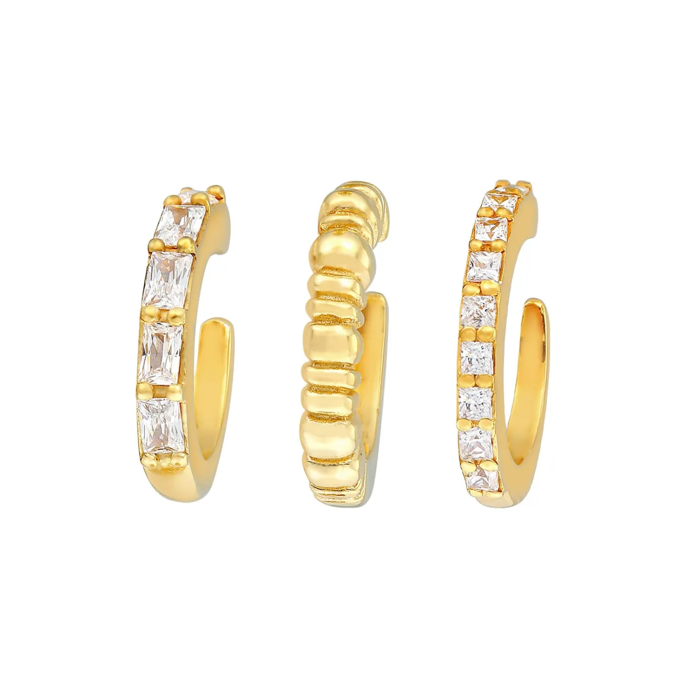 Elli "Earcuff 3er Set Geo | Zirkonia (weiß)< Ohrringe|Vergoldet