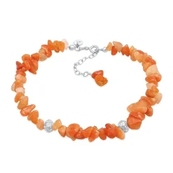 Elli "Fußkettchen Beads | Aventurin Steine (Orange)< Fußschmuck|Silber