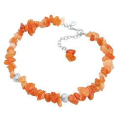 Elli "Fußkettchen Beads | Aventurin Steine (Orange)< Fußschmuck|Silber