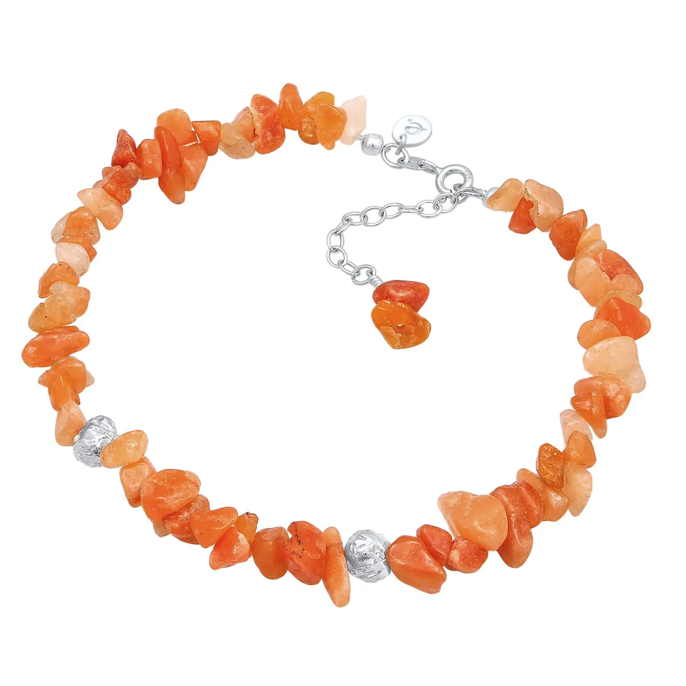 Elli "Fußkettchen Beads | Aventurin Steine (Orange)< Fußschmuck|Silber