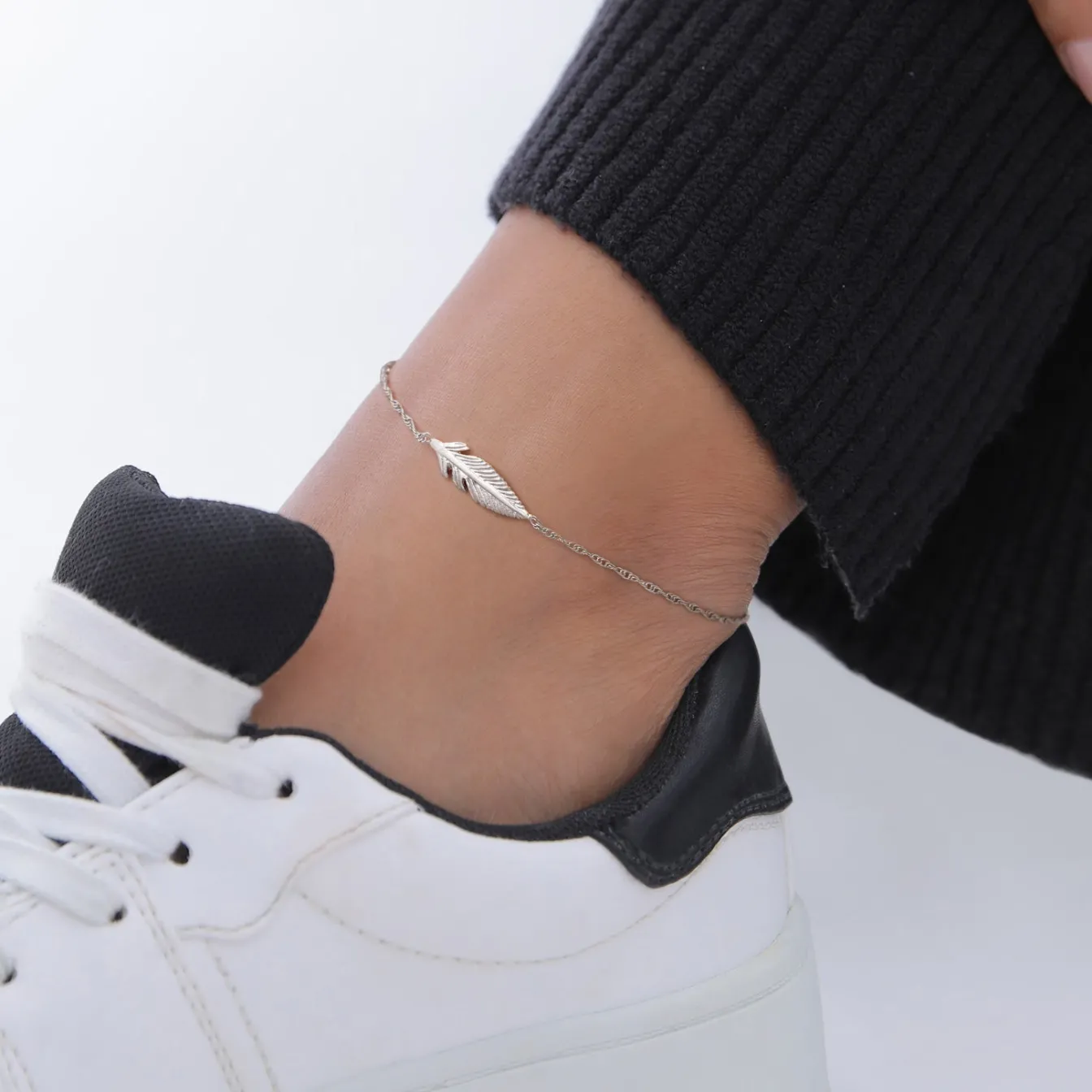 Elli "Fußkettchen Feder< Fußschmuck|Silber
