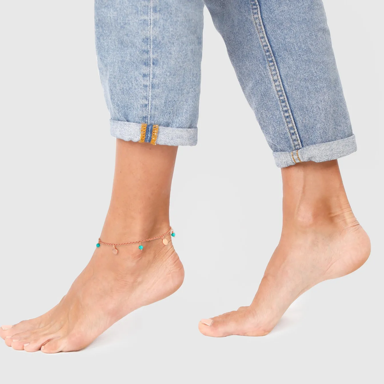 Elli "Fußkettchen Geo | Howlith ( Türkis )< Roségold|Fußschmuck