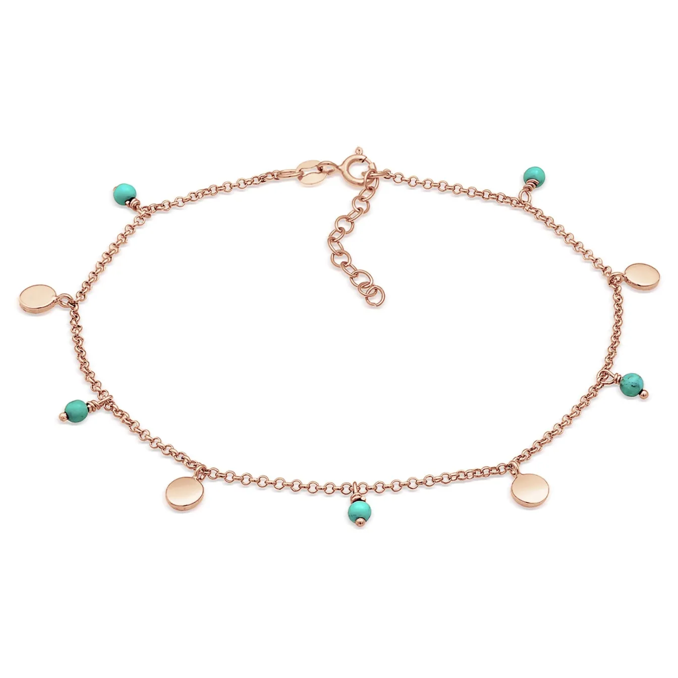 Elli "Fußkettchen Geo | Howlith ( Türkis )< Roségold|Fußschmuck