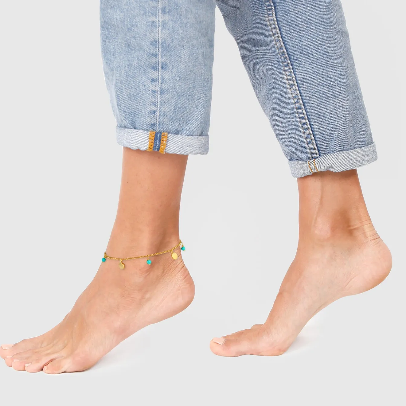 Elli "Fußkettchen Geo | Howlith ( Türkis )< Roségold|Fußschmuck