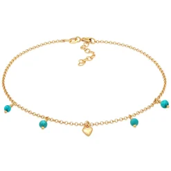 Elli "Fußkettchen Herz | Howlith (Türkis)< Vergoldet|Symbol-schmuck
