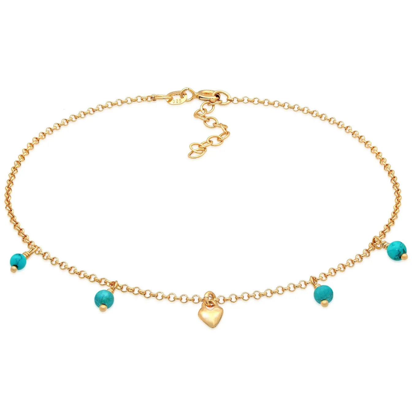 Elli "Fußkettchen Herz | Howlith (Türkis)< Vergoldet|Symbol-schmuck