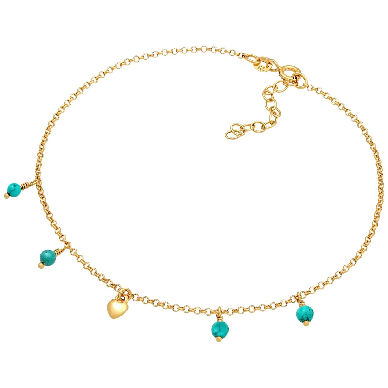 Elli "Fußkettchen Herz | Howlith (Türkis)< Vergoldet|Symbol-schmuck