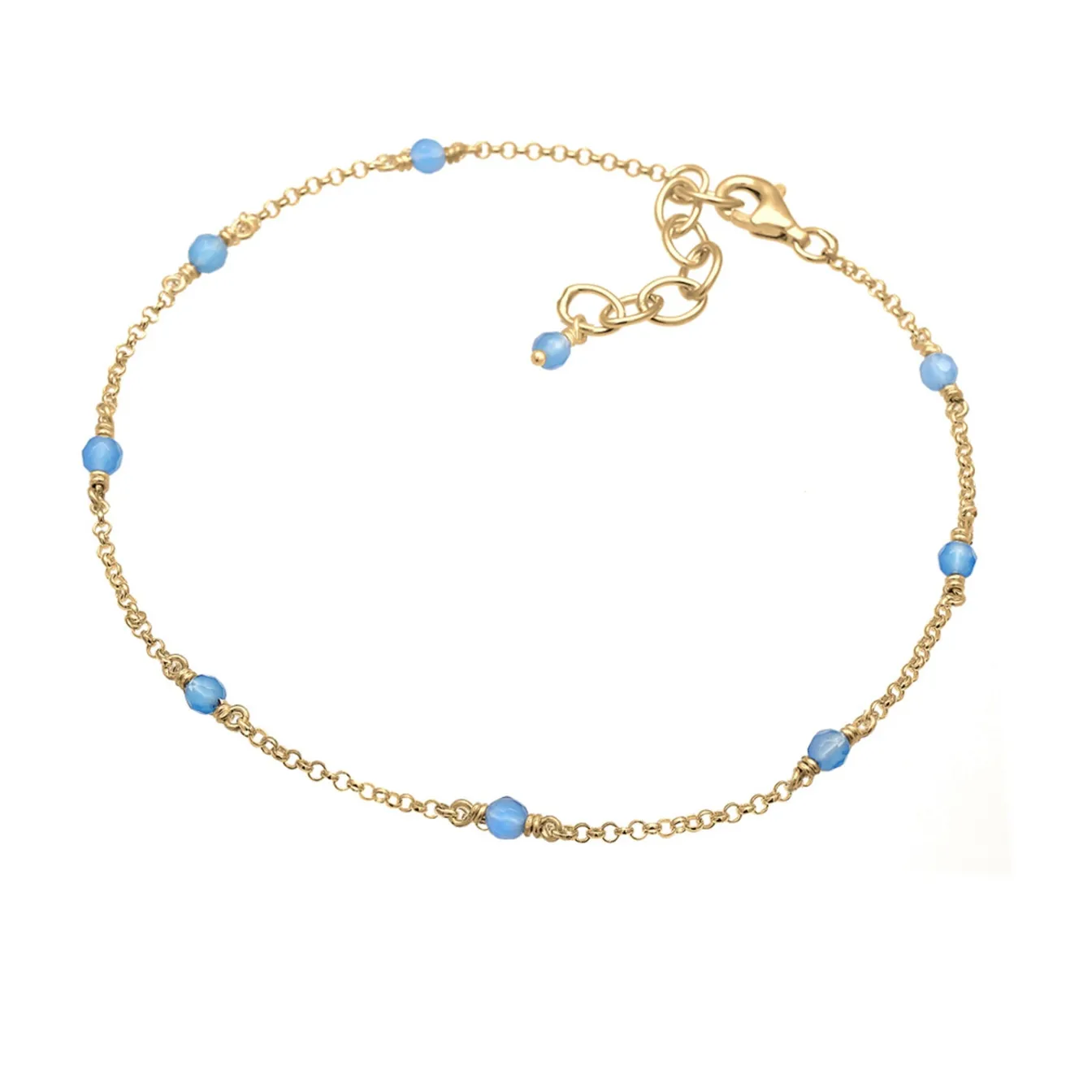 Elli "Fußkettchen Kugel | Achat ( Blau )< Fußschmuck|Vergoldet