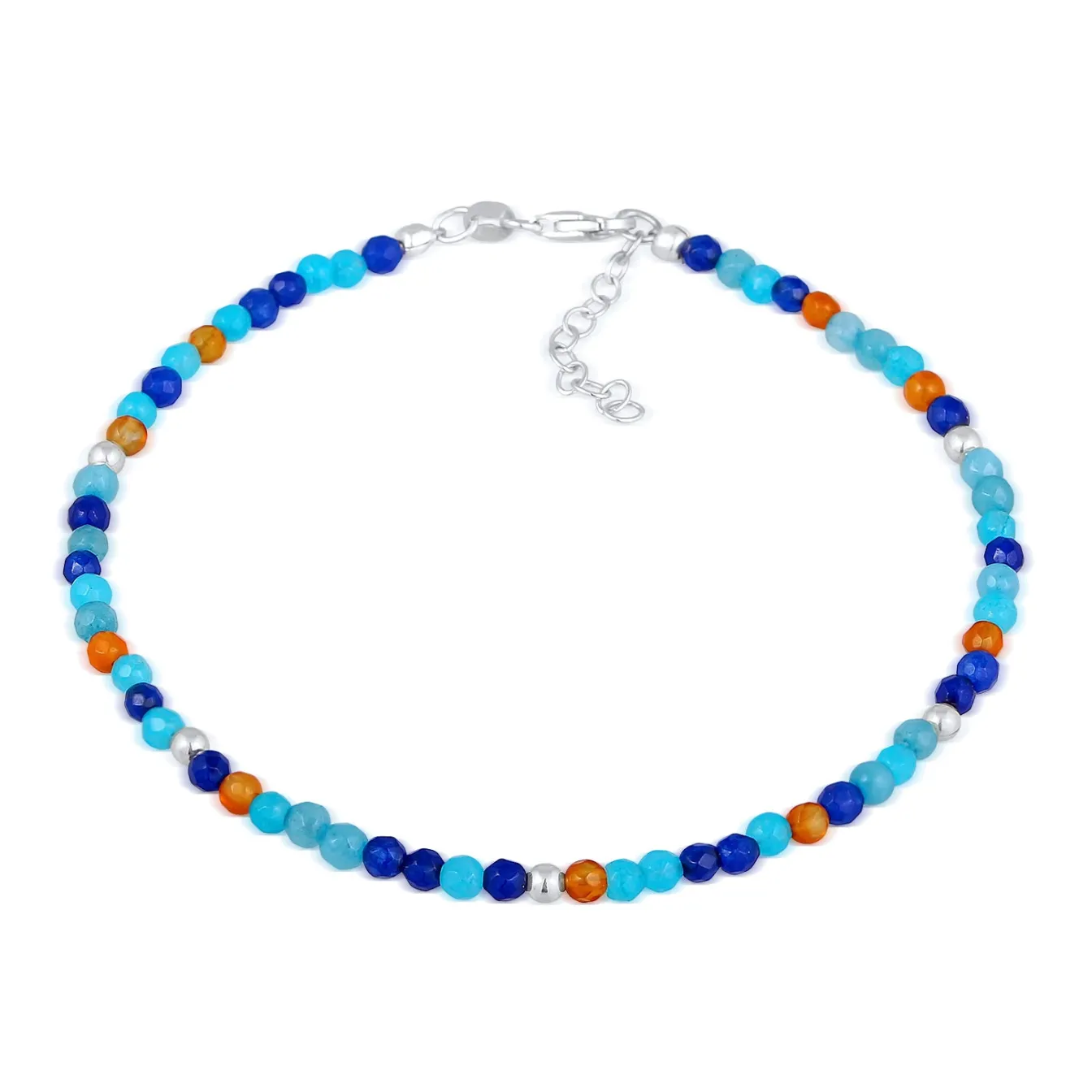 Elli "Fußkettchen Kugeln | Achat (Blau)< Fußschmuck|Silber
