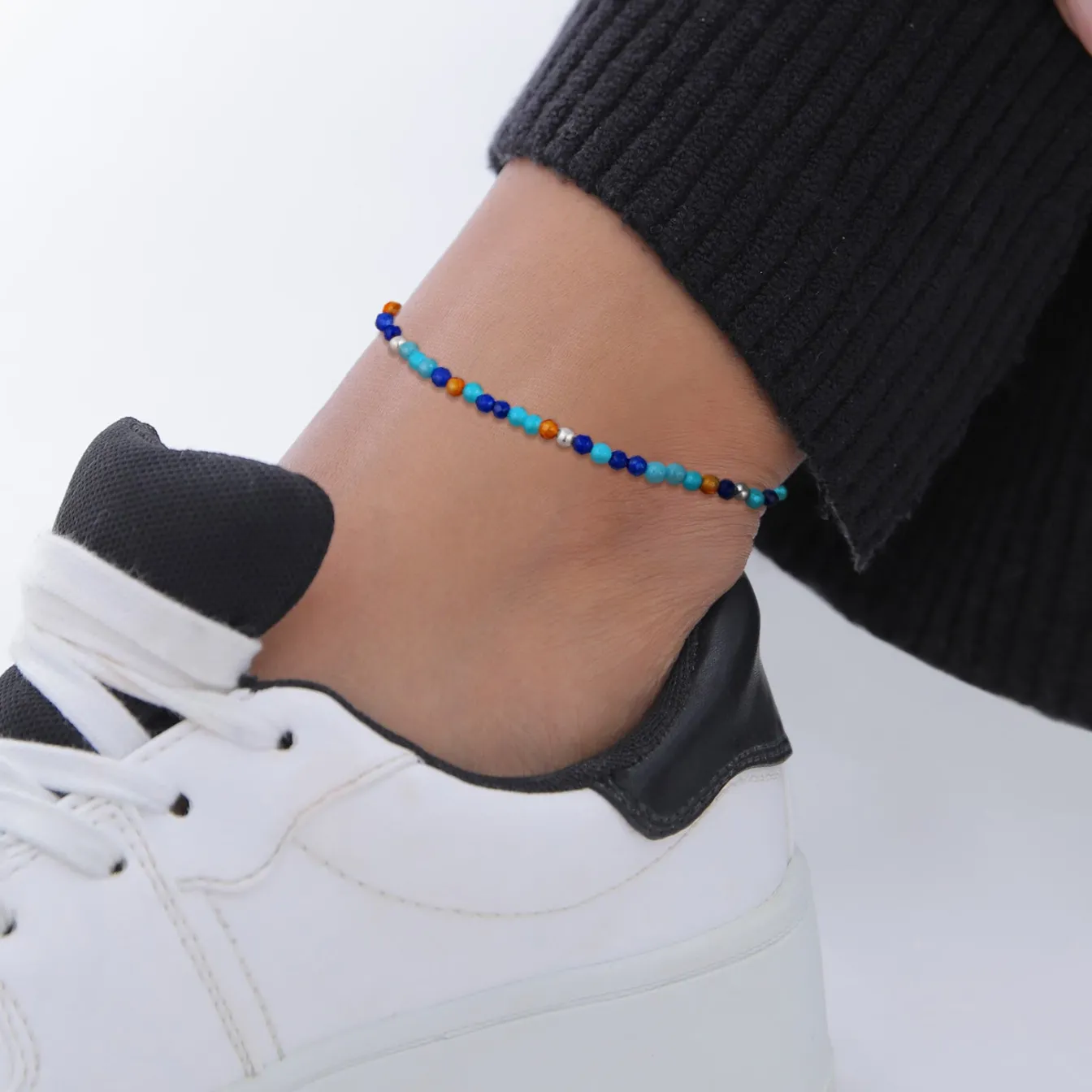 Elli "Fußkettchen Kugeln | Achat (Blau)< Fußschmuck|Silber