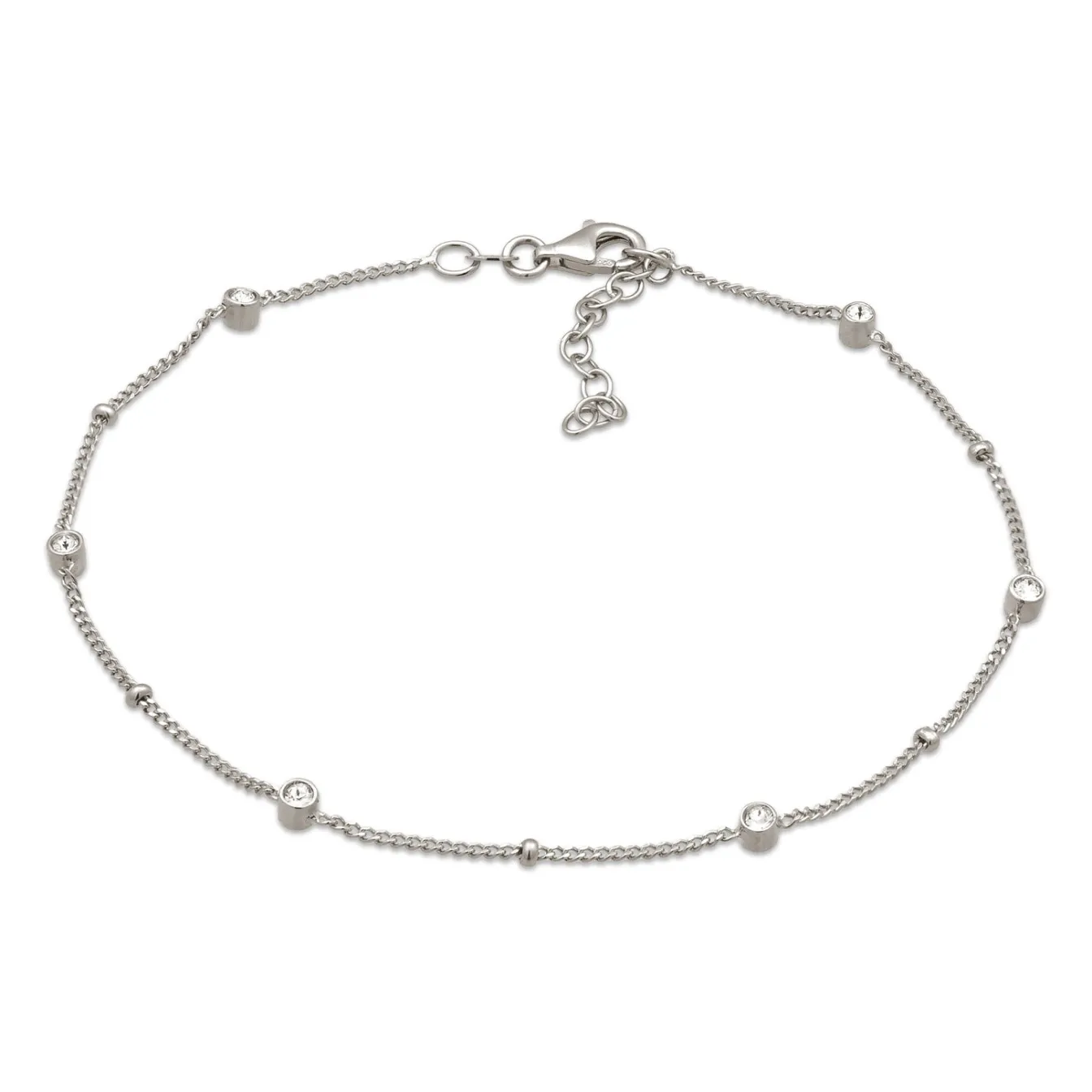 Elli "Fußkettchen Kugeln | Glas Kristalle (Weiß)< Fußschmuck|Silber