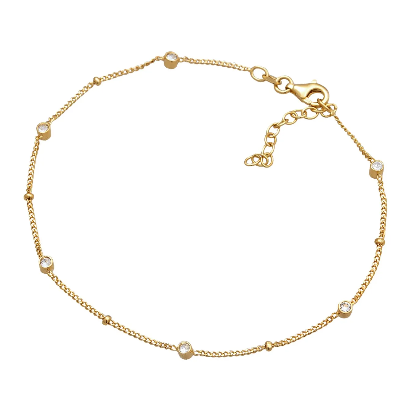 Elli "Fußkettchen Kugeln | Glas Kristalle (Weiß)< Fußschmuck|Silber