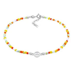 Elli "Fußkettchen Peace Beads< Fußschmuck|Silber