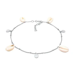 Elli "Fußkettchen Plättchen | Kauri Muschel< Fußschmuck|Silber