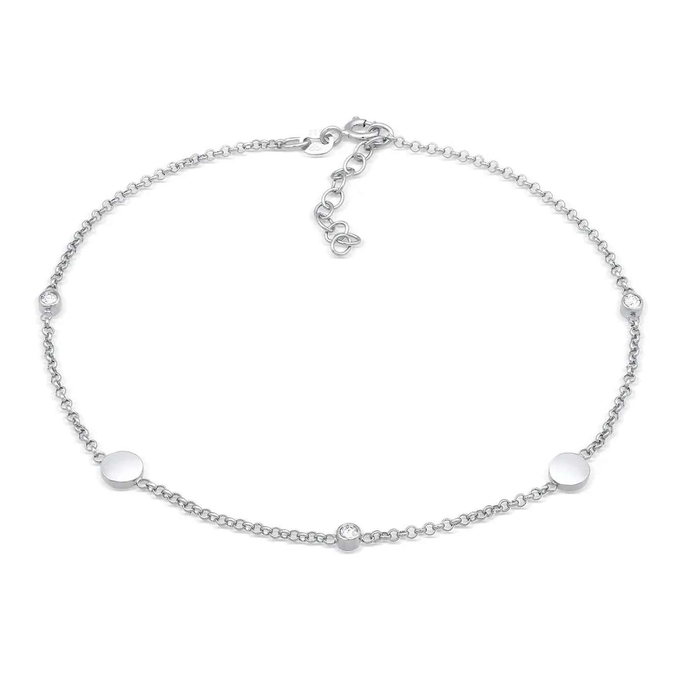 Elli "Fußkettchen Plättchen | Kristalle (Weiß)< Fußschmuck|Silber