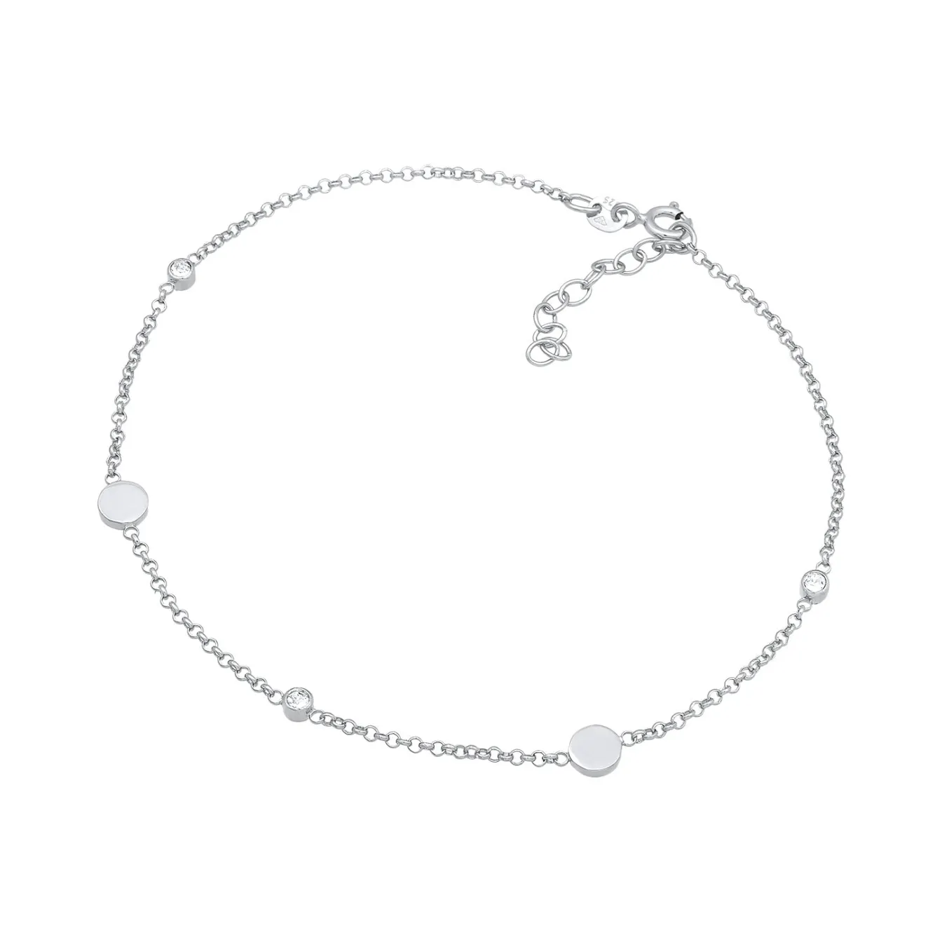 Elli "Fußkettchen Plättchen | Kristalle (Weiß)< Fußschmuck|Silber