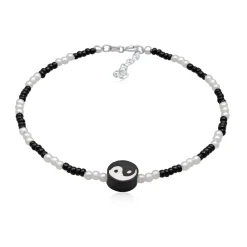 Elli "Fußkettchen Ying Yang | synth. Perlen< Symbol-schmuck|Perlen