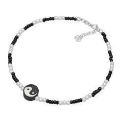 Elli "Fußkettchen Ying Yang | synth. Perlen< Symbol-schmuck|Perlen