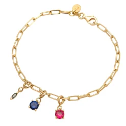 Elli "Glieder-Armband | Turmalin (Grün) & Saphir (Blau) & Rubin (Rot)< Armbänder|Vergoldet