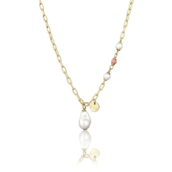Elli "Glieder-Halskette mit Perlen | Muschelkernperlen & Rhodonit (Rosa)< Vergoldet|Perlen