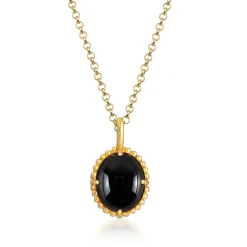 Elli "Halskette Anhänger Oval | Onyx (Schwarz)< Halsketten|Vergoldet