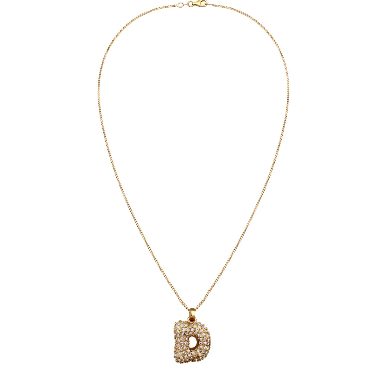 Elli "Halskette Bubble Buchstabe D | Kristalle (Weiß)< Vergoldet|Personalisierter Schmuck