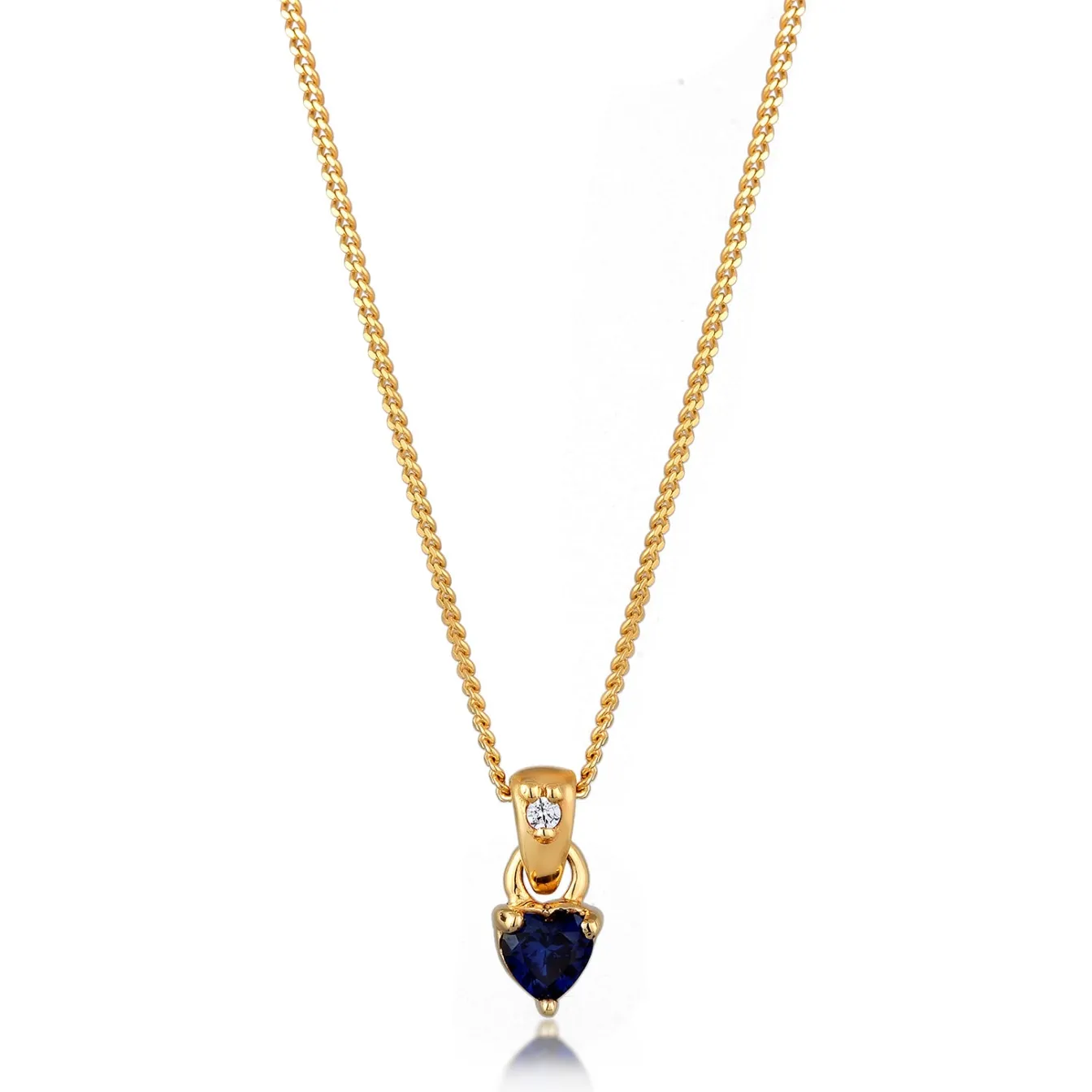 Elli "Halskette Herz | Laborgezüchteter Diamant (Weiß, 0.004 ct.) & Saphir (< Vergoldet|Symbol-schmuck