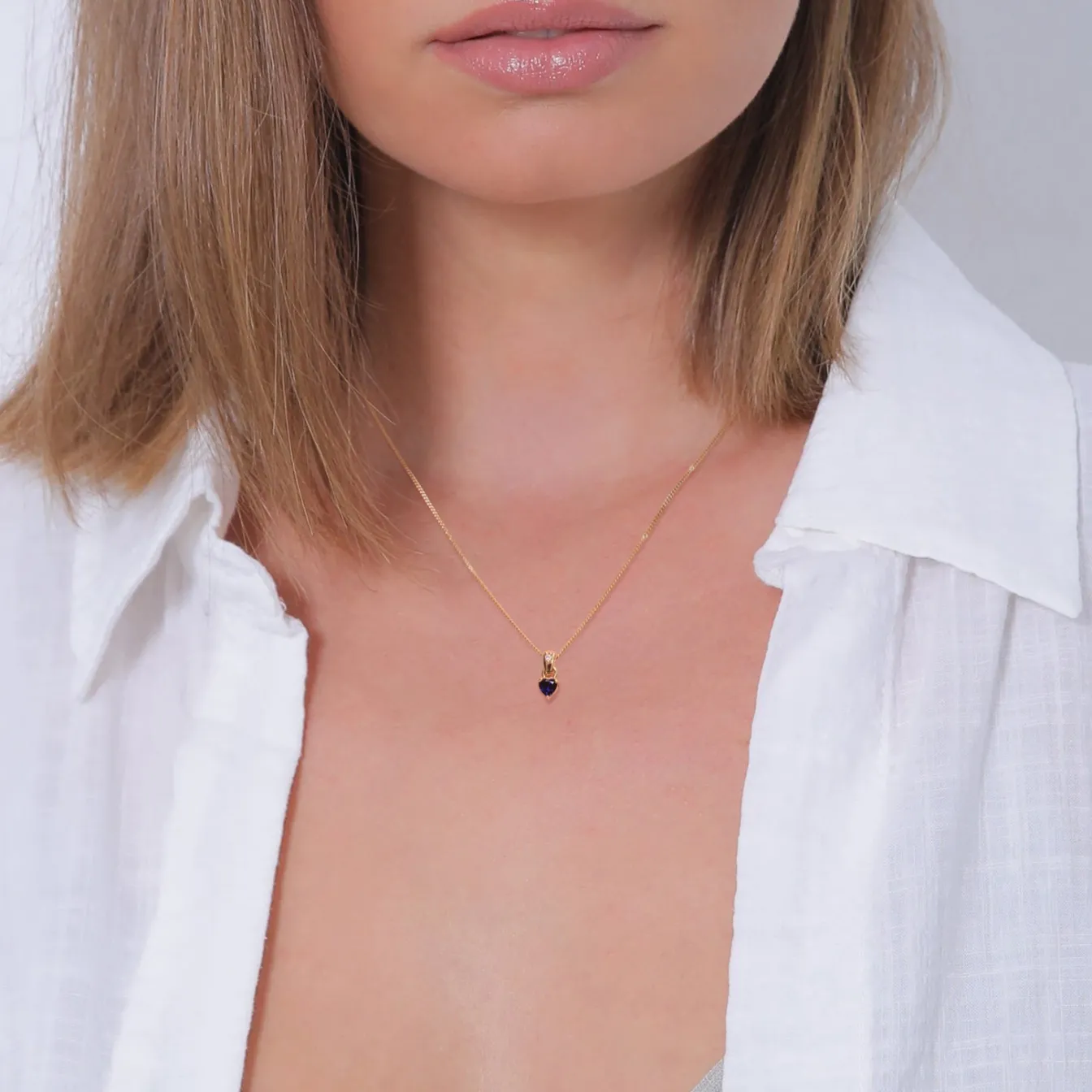 Elli "Halskette Herz | Laborgezüchteter Diamant (Weiß, 0.004 ct.) & Saphir (< Vergoldet|Symbol-schmuck