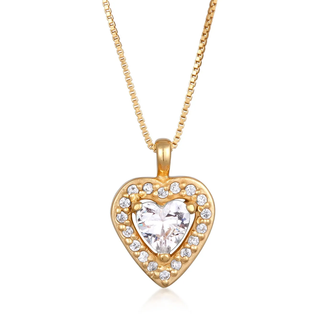 Elli "Halskette Herz Anhänger | Zirkonia (Weiß)< Vergoldet|Symbol-schmuck