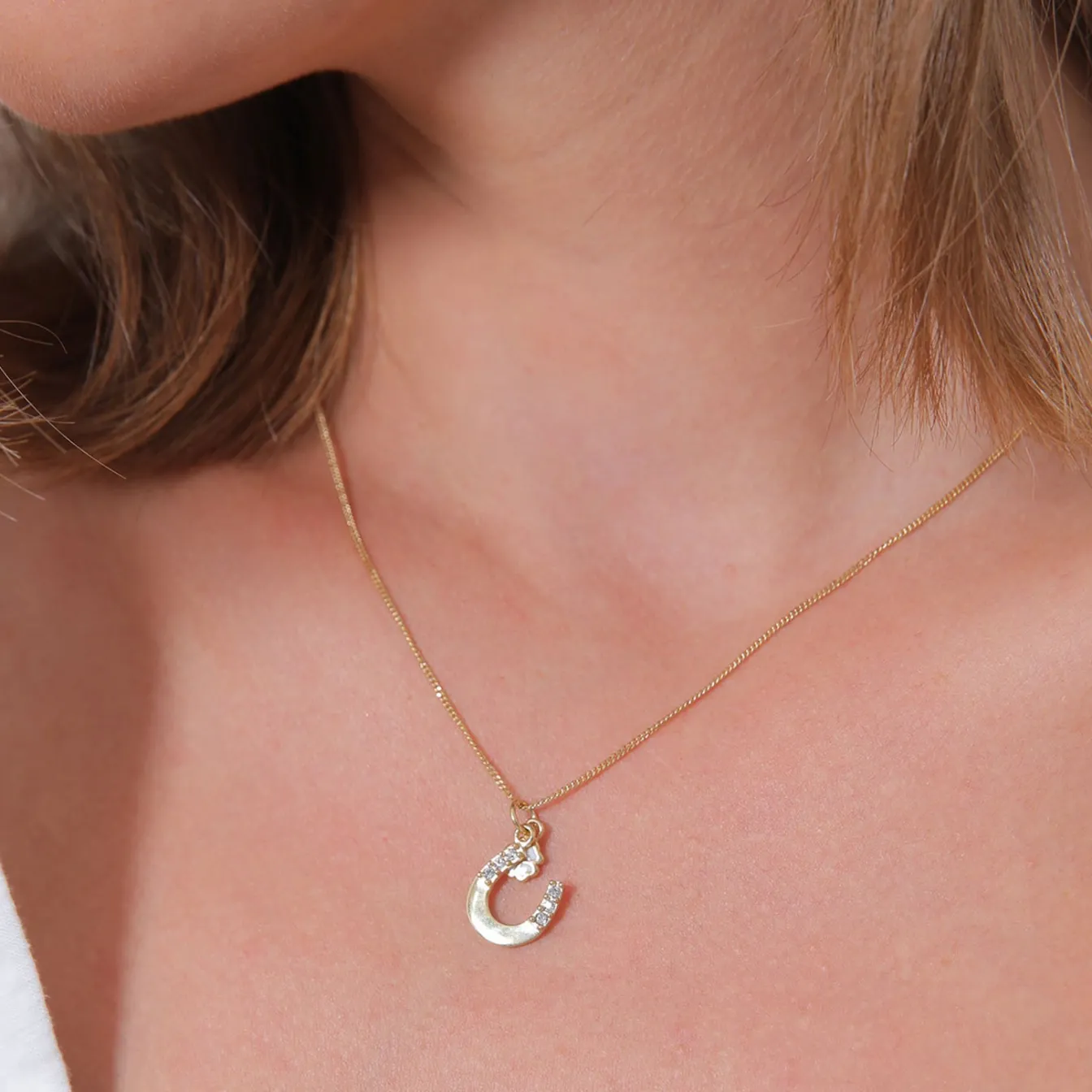 Elli "Halskette Hufeisen | Kristall (Weiß)< Roségold|Symbol-schmuck